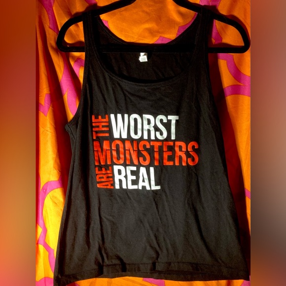 The Worst Monsters Are Real True Crime Podcast Black Tank Top Size M - Picture 5 of 7